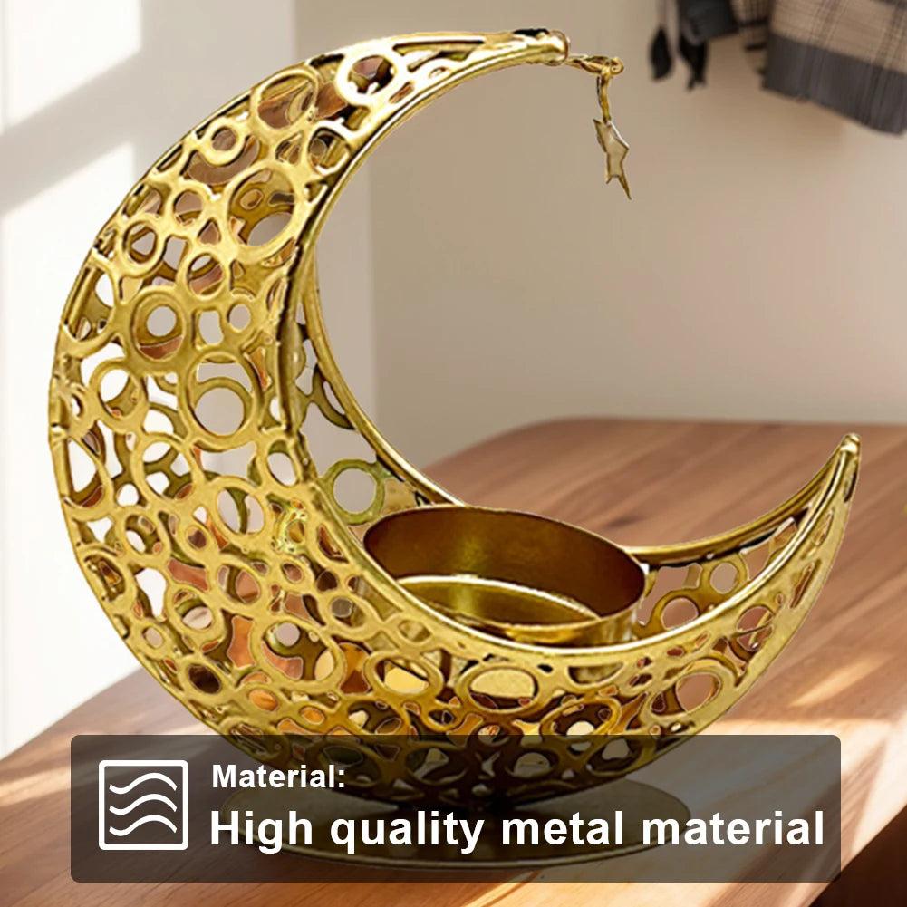 Eid Mubarak Candle Holder Moon Candle Holder Home Islamic Muslim Party Decor Ramadan Candlestick Holder for Eid Al Adha Gifts