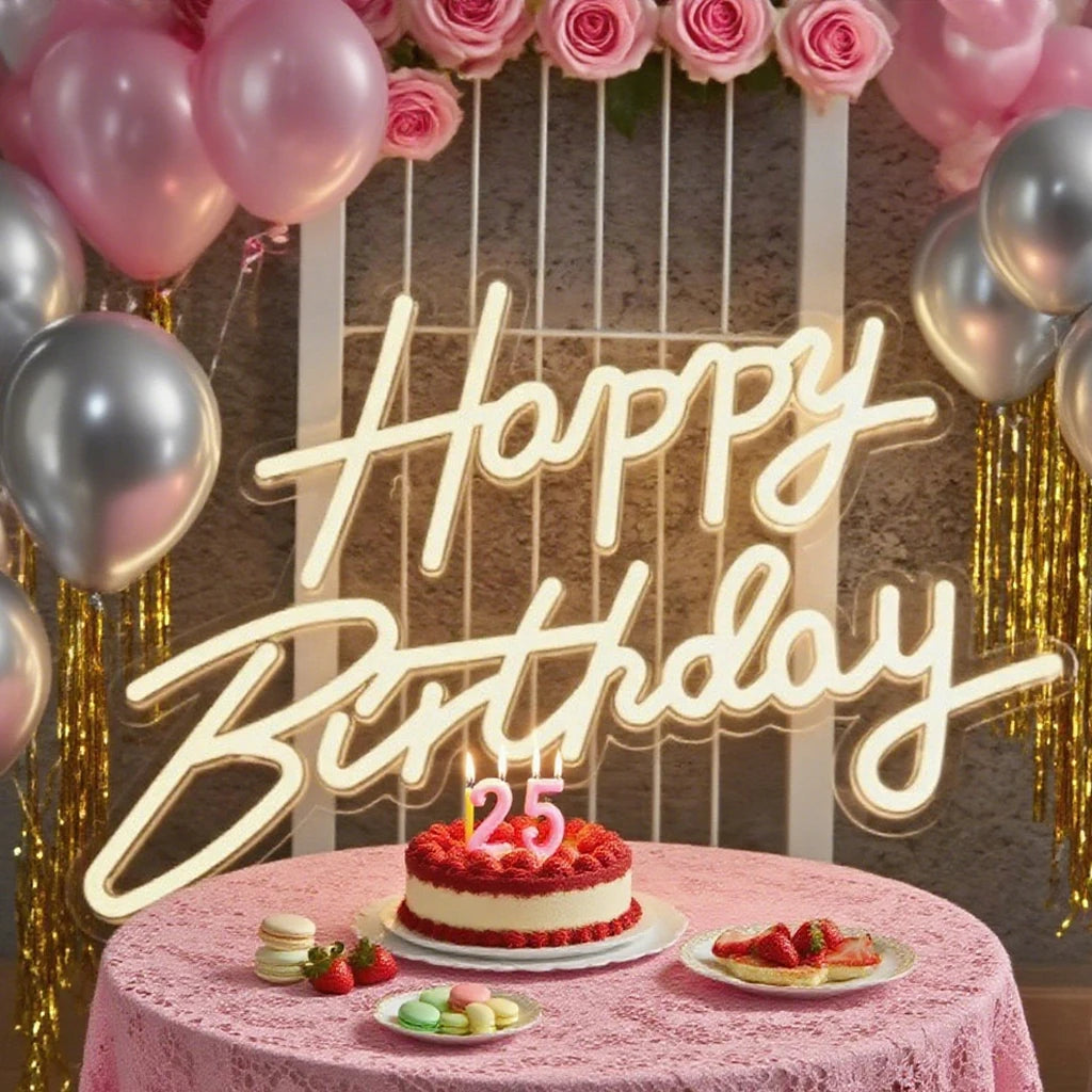 Pink/Cool White/Warm White Light Happy Birthday Neon Light Sign, Suitable for Restaurant Parties, Holiday Decorations, Party Venues, Bedroom Surprises, Living Room Gatherings, and as an Essential Photo Prop