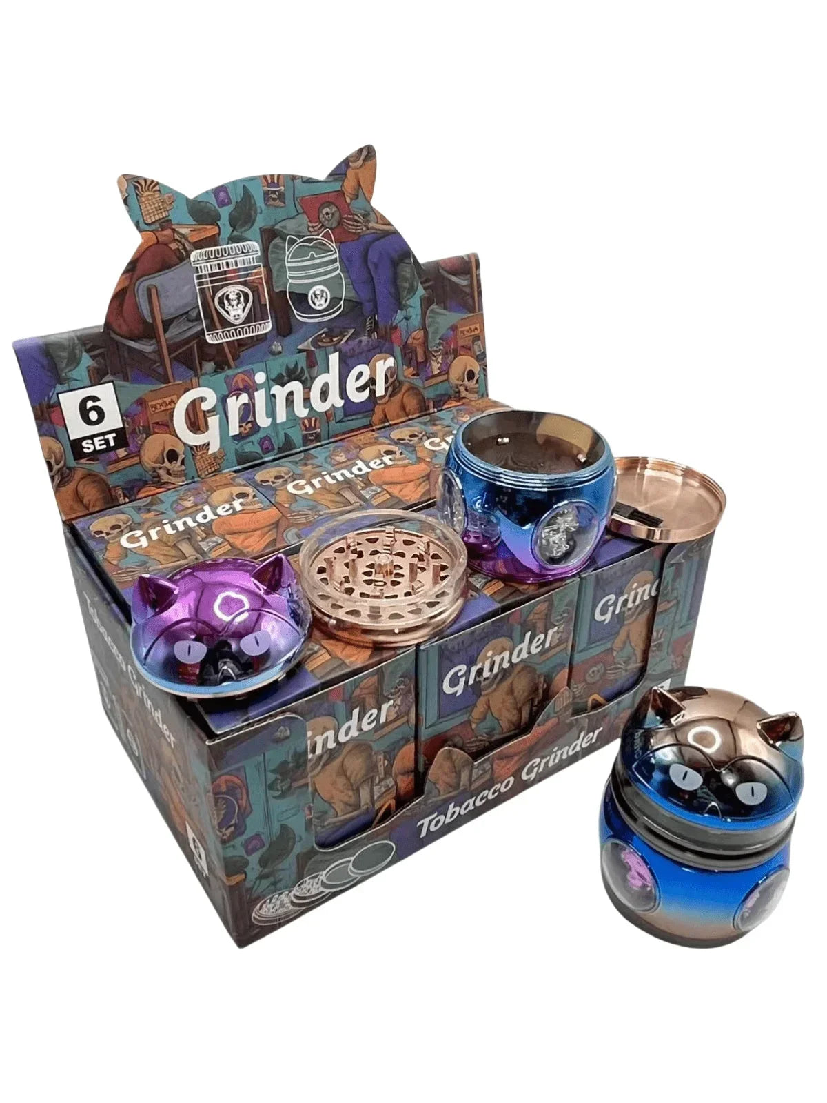 2.8inch Metal Cat Herb Grinder Mill 4-Layers Crusher Manual Mortar Pestle Tobacco Grass Grinder Cigarette Smoking Accessories
