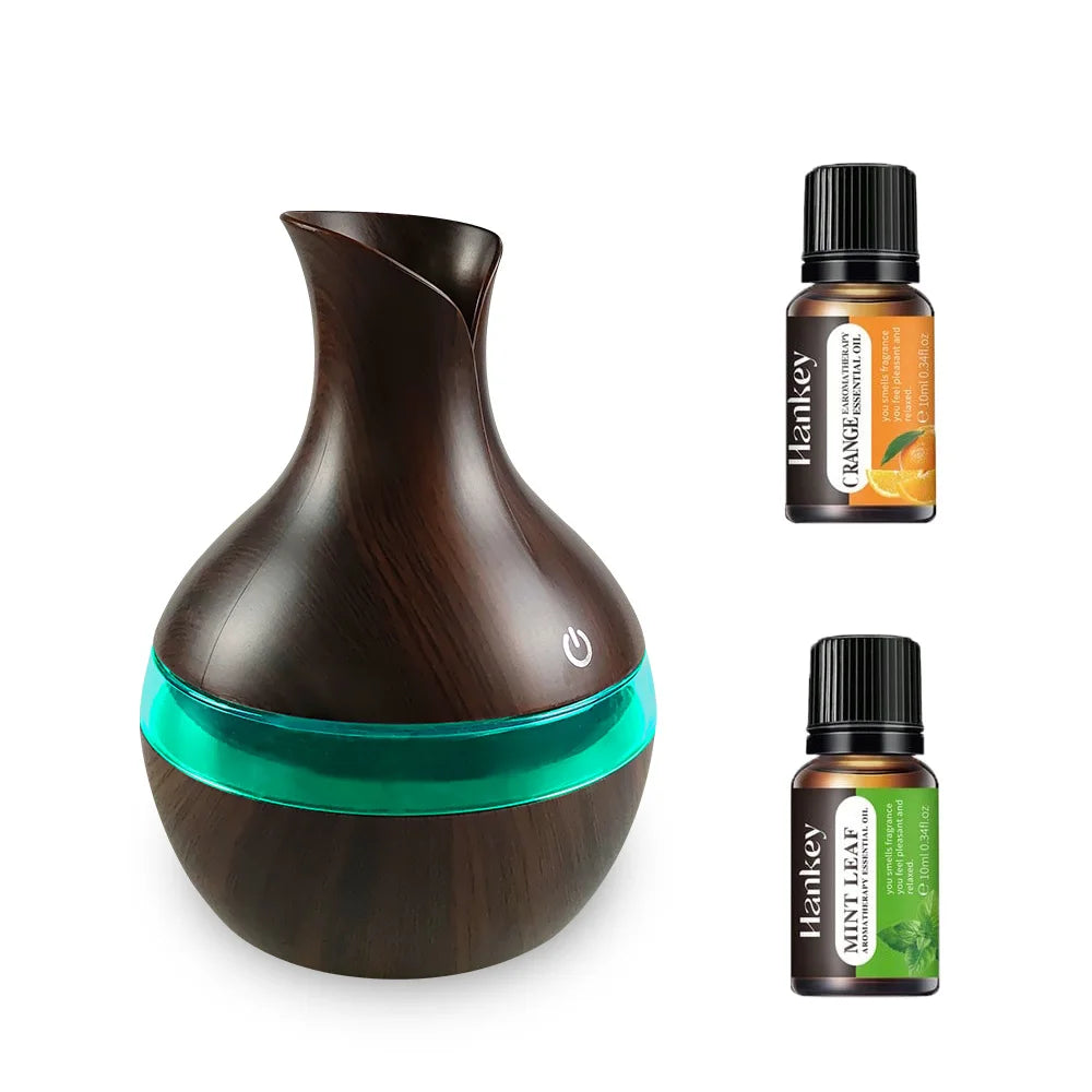 Wooden Humidifier Gift Set  300ml USB Diffuser with 2  Essential Oils Perfect for Stress Relief  Better Sleep