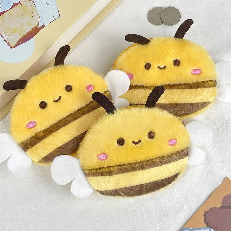 Cute Bee Plush Coin Purses Cartoon Animal Doll Bee Money Bag Pendant Fashion Storage Small Bag Office Storage