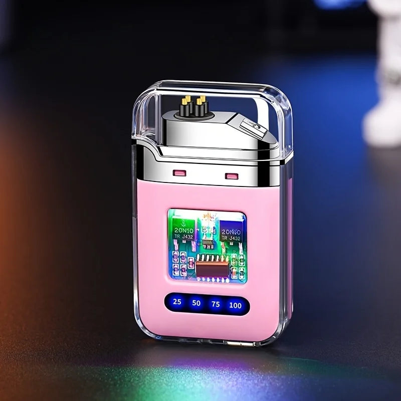 Transparent Dual Arc Plasma Lighter Windproof Electric Pulse Lighter Type-C Fast Rechargeable Portable Gift for Camping Candles