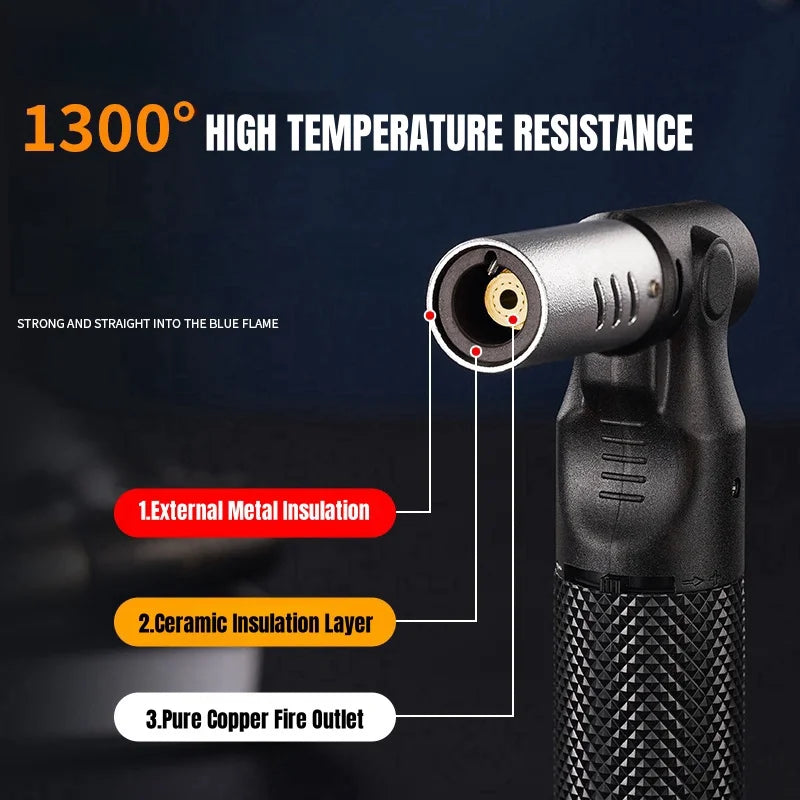 Refillable Butane Torch Lighter 1300°C Jet Flame, Windproof Portable Torch, Adjustable Flame, 360° Use for BBQ, Camping (No Gas)