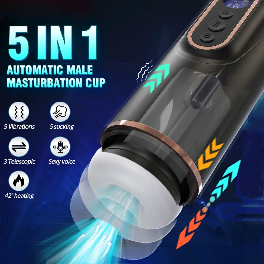 Automatic Telescopic Sucking Male Masturbator Vibrating Intelligent Heating Sexy Voice Earphone Pocket Pussy Sex Toy for Men