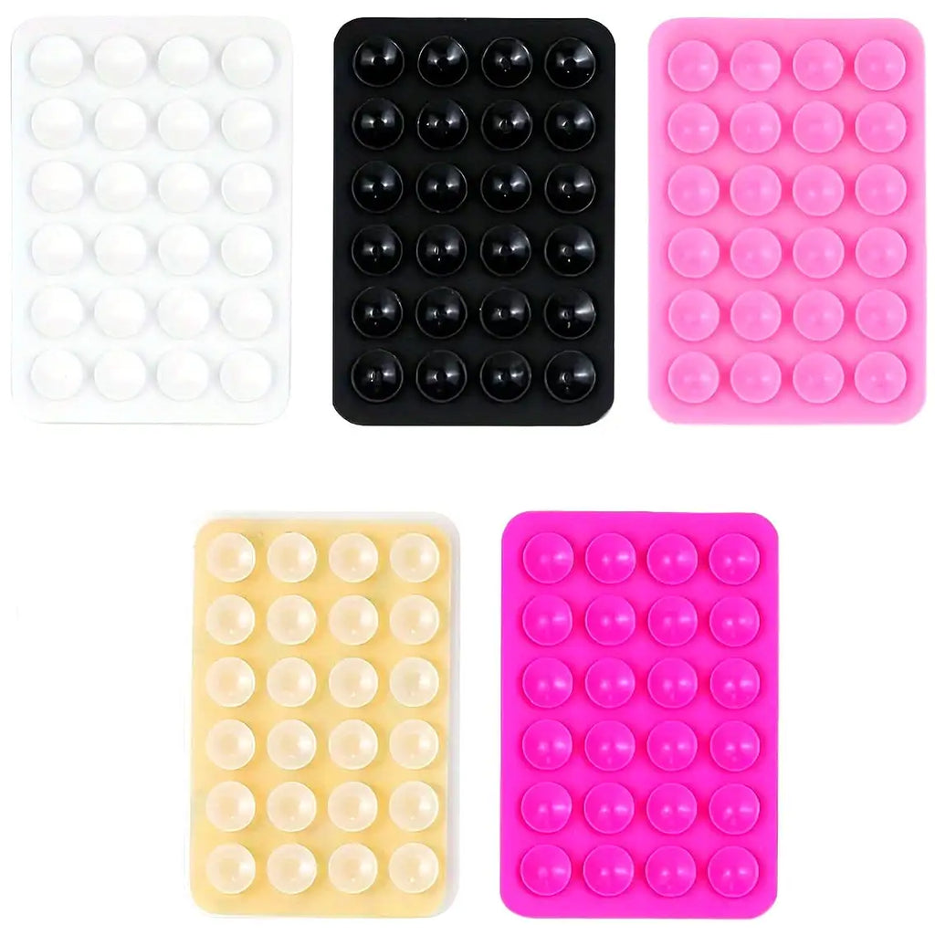 5-Piece Silicone Phone Grip Set - Suction Cup Adhesive for iPhone & Android, Hands-Free Stand with Mirror for Selfies & Videos
