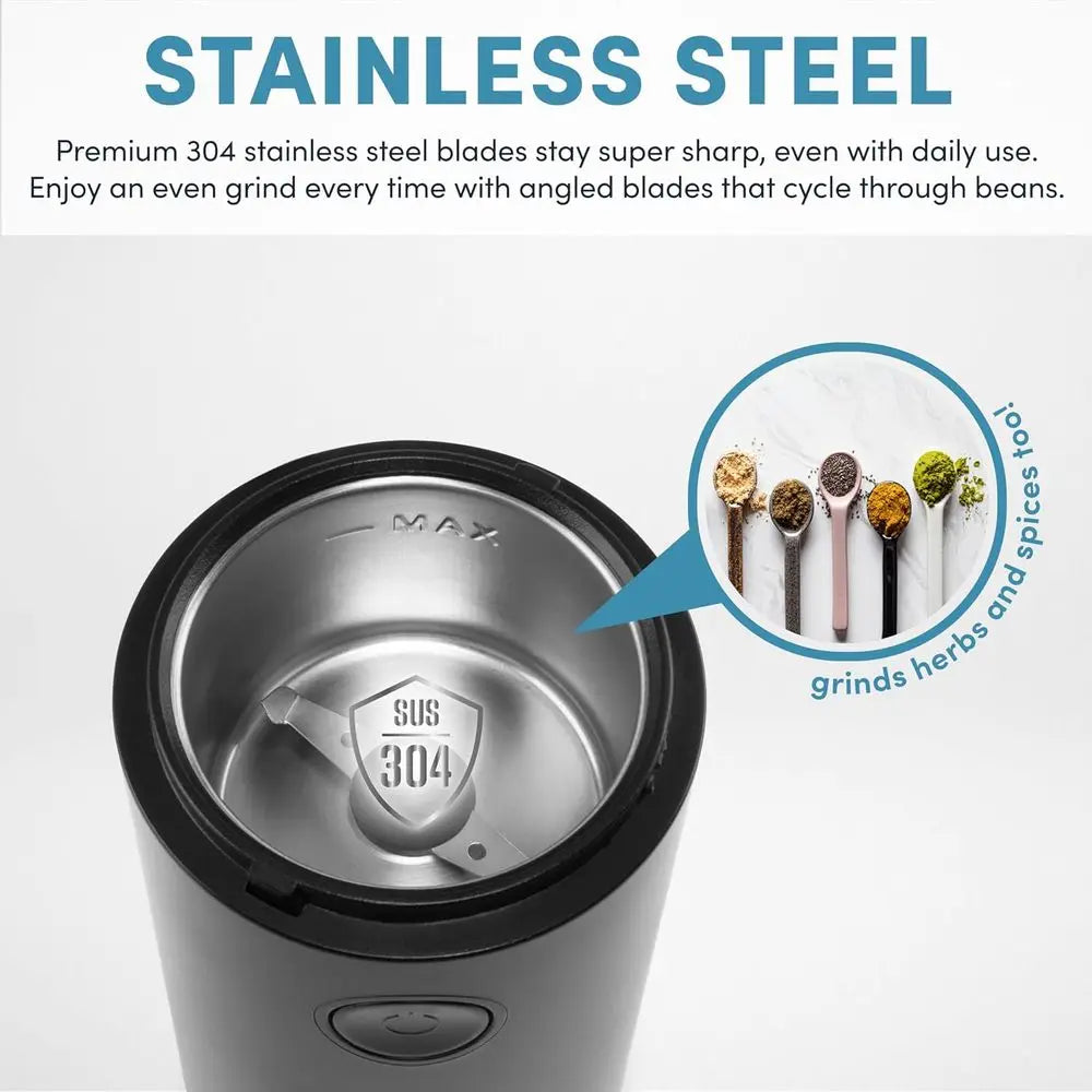 Mini Coffee and Electric Herb Grinder with 304 Stainless Steel Blades and Premium Clear Lid, 40g Capacity
