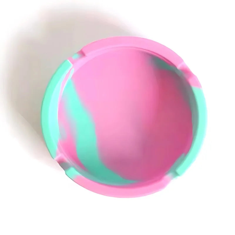 Trendy Pink & Green Swirl Silicone Ashtray - 8.3×2.3cm Heat-Resistant Ashtray with 4 Cigarette Slots, Portable & Stylish Gift