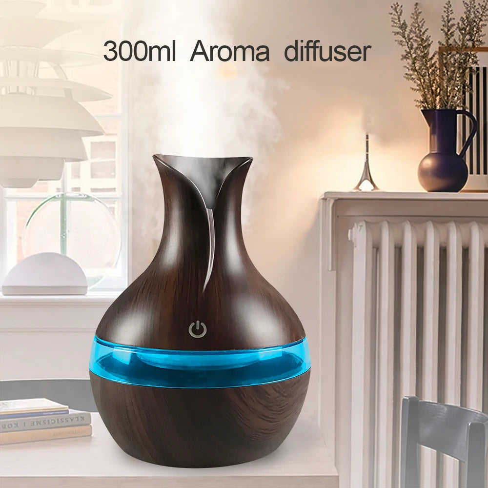 Wooden Humidifier Gift Set  300ml USB Diffuser with 2  Essential Oils Perfect for Stress Relief  Better Sleep