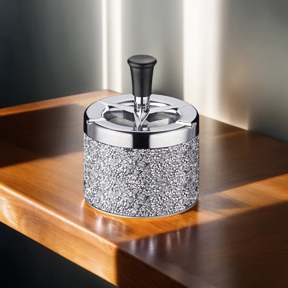 Push Down Ashtray with Lid Spinning Ashtray Windproof Car Ashtray Metal Desktop Ashtray for Cigarette Smoking