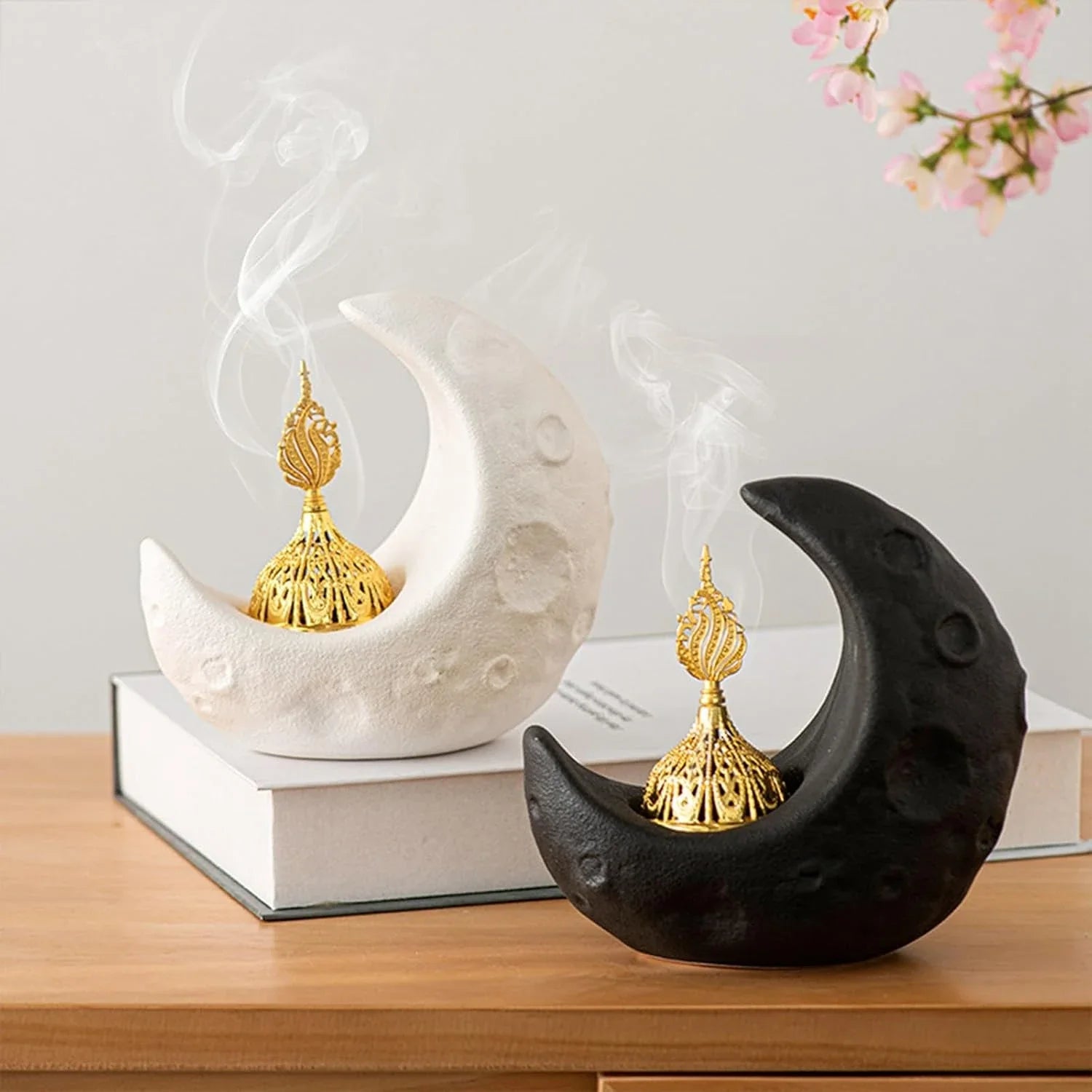 Moon Burner Ceramic Fountain Holder Yoga Meditation Decor Moon Decor Yellow Incense sticks Coil incense burners Insense holder