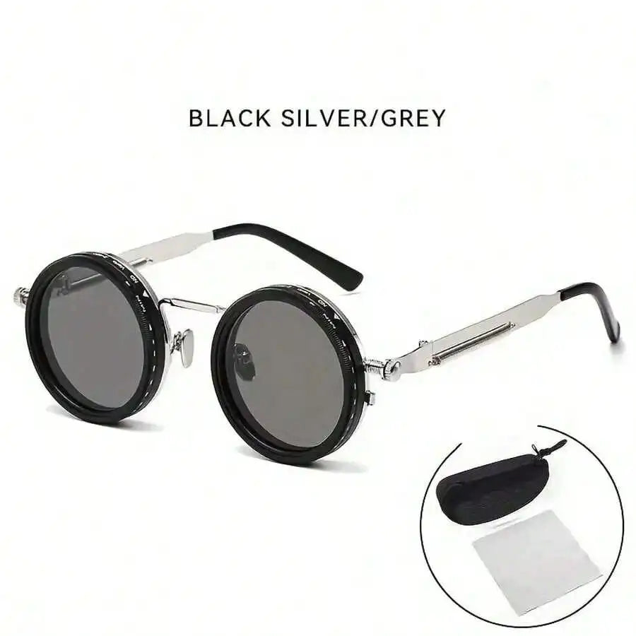 Men's Retro Spandex Style Rotating Sunglasses - Adjustable Brightness Steampunk Style Alloy Frame, Black And Gray Gradient Lenses, Travel And Fashion Accessories, Sunglasses, Party Sunglasses, Suitable For Bohemian Style Sung