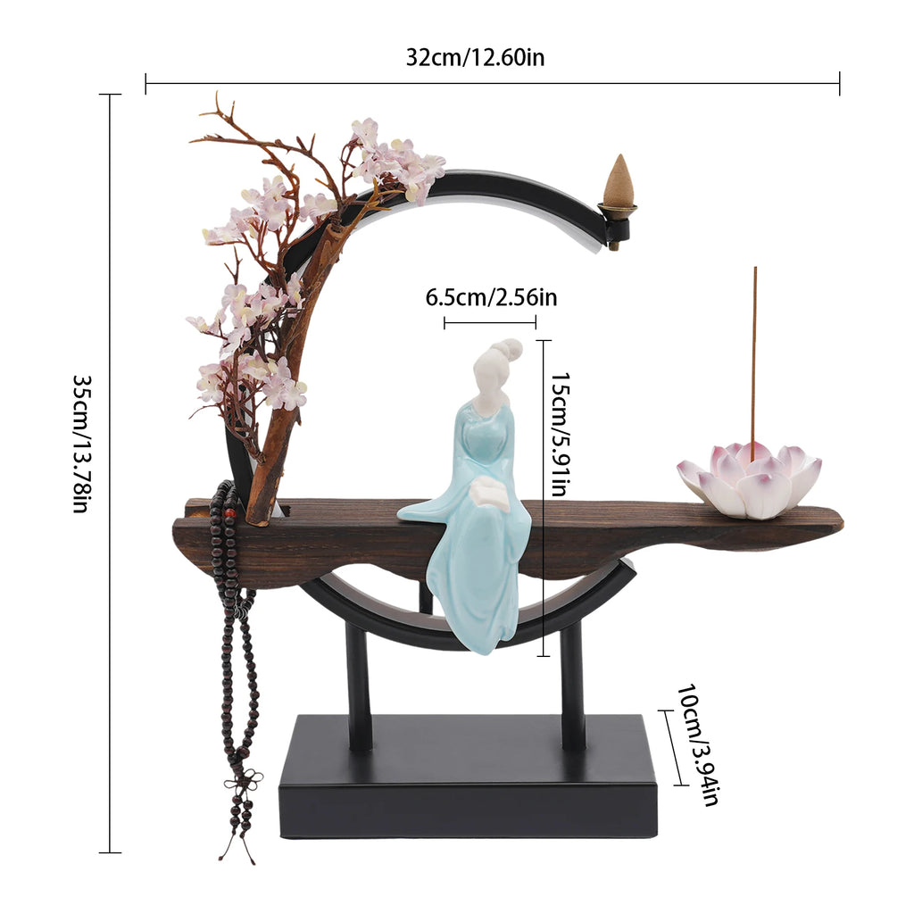 Backflow Incense Burner,Classical Backflow Incense Burner with LED Light,Decorative Incense Stand with Fake Peach Blossoms
