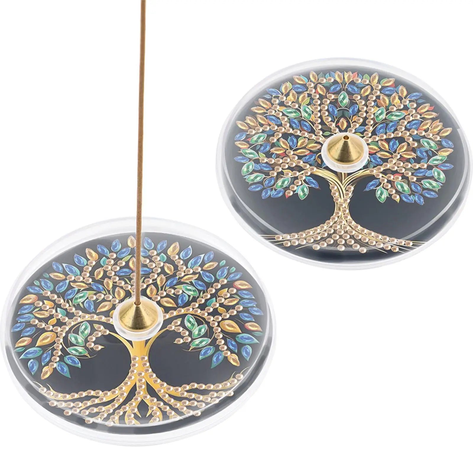 2Pcs Acrylic Special Shaped Colorful Pattern 5D DIY Diamond Art Incense Holder Diamond Painting Aroma Stand for Yoga Meditation