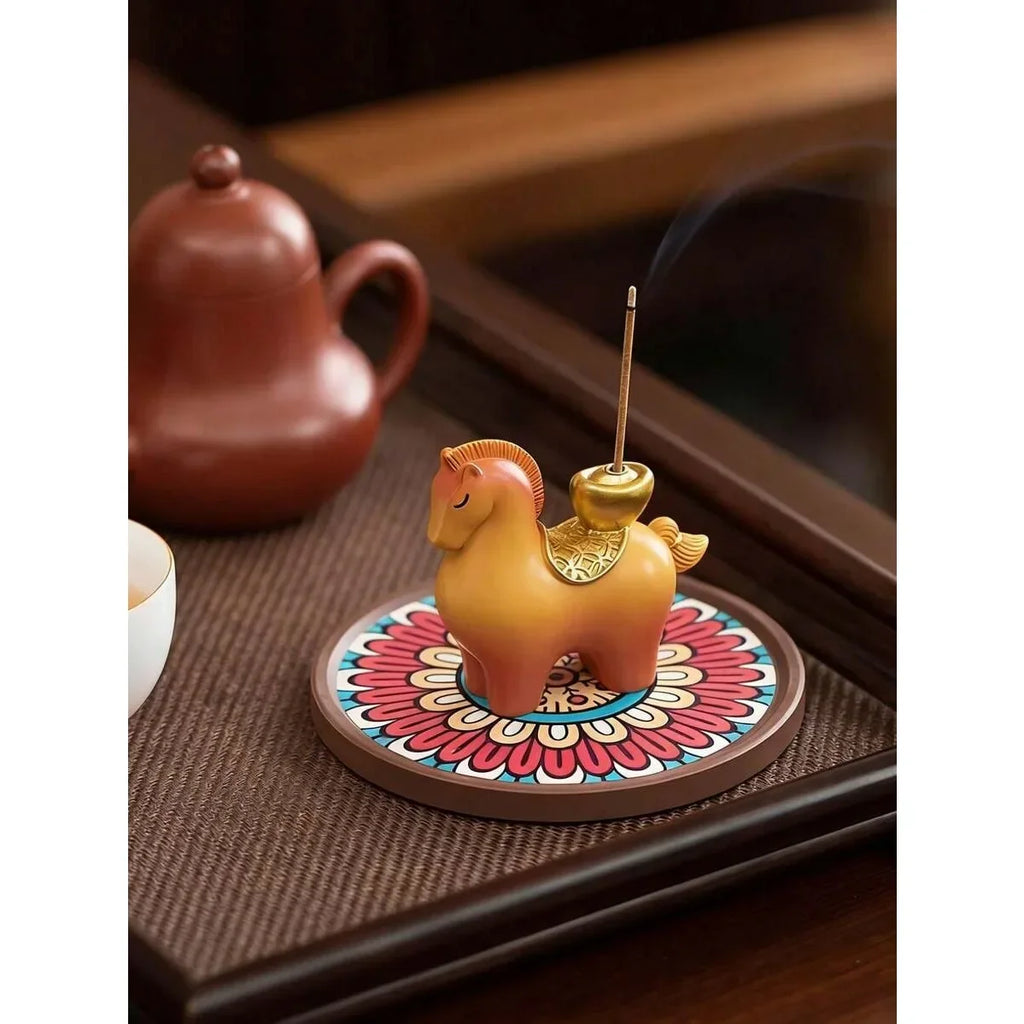Handcrafted Horse Incense Holder - Traditional Design Aromatherapy Burner, Zen Desk Decor For Meditation, Unique Oriental Gift
