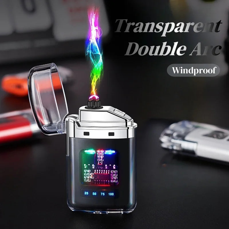 Transparent Dual Arc Plasma Lighter Windproof Electric Pulse Lighter Type-C Fast Rechargeable Portable Gift for Camping Candles