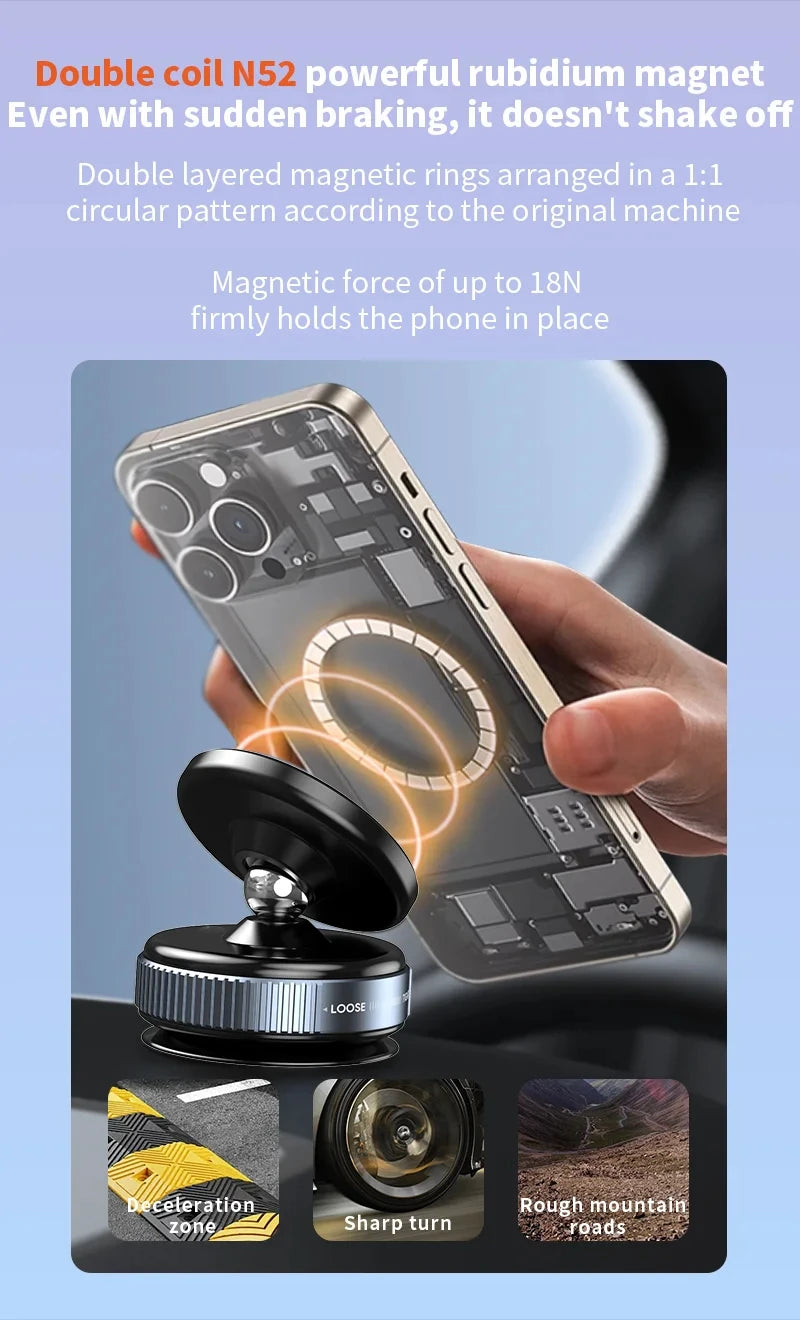 Magnetic Phone Holder Foldable Design 360° Adjustable Vacuum Car Mount For Cell Phone For iphone Live Streaming