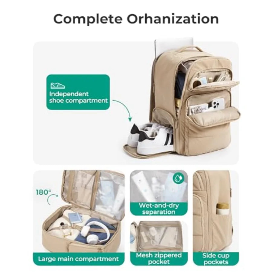 35L Travel Backpack Women, 17.3 Inch Carry On Backpack Flight Approved, Personal Item Backpack Travel Bag, Water Resistant Casu