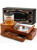 Cigar Ashtray Coaster Whiskey Glass Tray And Holder, Wooden Ash Tray Cigar Accessory Set Gift For Men Dad, Great Decor For Home (Large Drawer)