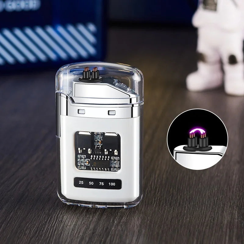 Transparent Dual Arc Plasma Lighter Windproof Electric Pulse Lighter Type-C Fast Rechargeable Portable Gift for Camping Candles