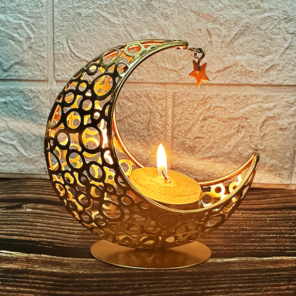 Eid Mubarak Candle Holder Moon Candle Holder Home Islamic Muslim Party Decor Ramadan Candlestick Holder for Eid Al Adha Gifts