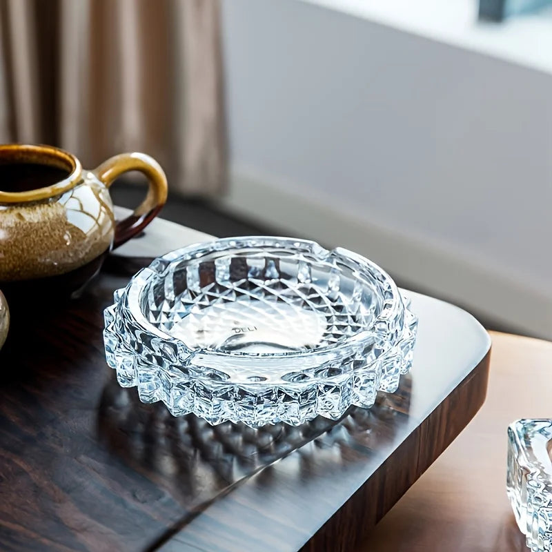 Elegant Crystal Glass Ashtray - Thick Round Design, Durable & Stylish for Home, Office, or Hotel Use | Perfect for Indoor Decor