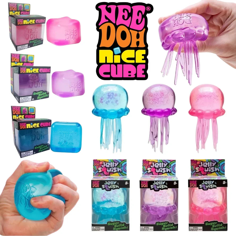 @ Trending Nee Doh Jellyfish & Cube Squish Toy, Soft Jelly Squeeze Stress Relief Fidget Toy, Sensory NeeDoh for Kids & Adults ##