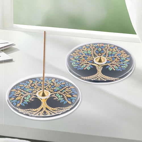 2Pcs Acrylic Special Shaped Colorful Pattern 5D DIY Diamond Art Incense Holder Diamond Painting Aroma Stand for Yoga Meditation