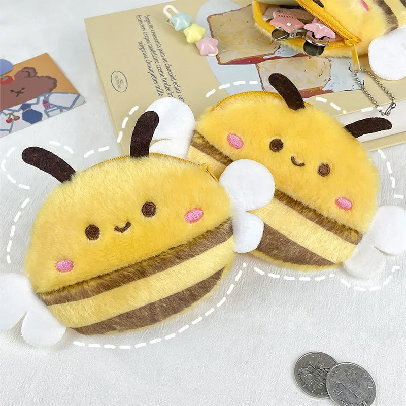Cute Bee Plush Coin Purses Cartoon Animal Doll Bee Money Bag Pendant Fashion Storage Small Bag Office Storage