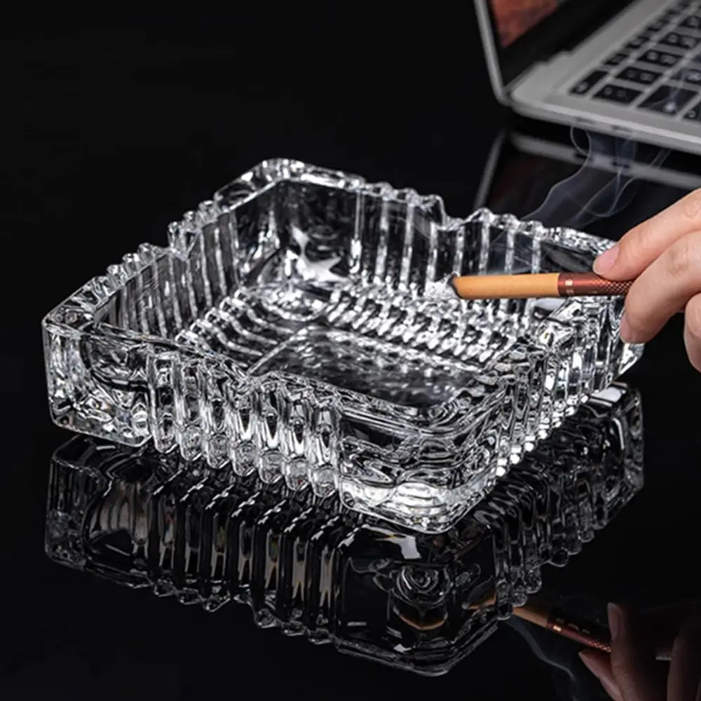 3 Pack Clear Thick Tempered Glass Ashtrays, Easy Clean Heavy Duty for Home Office Outdoor Party