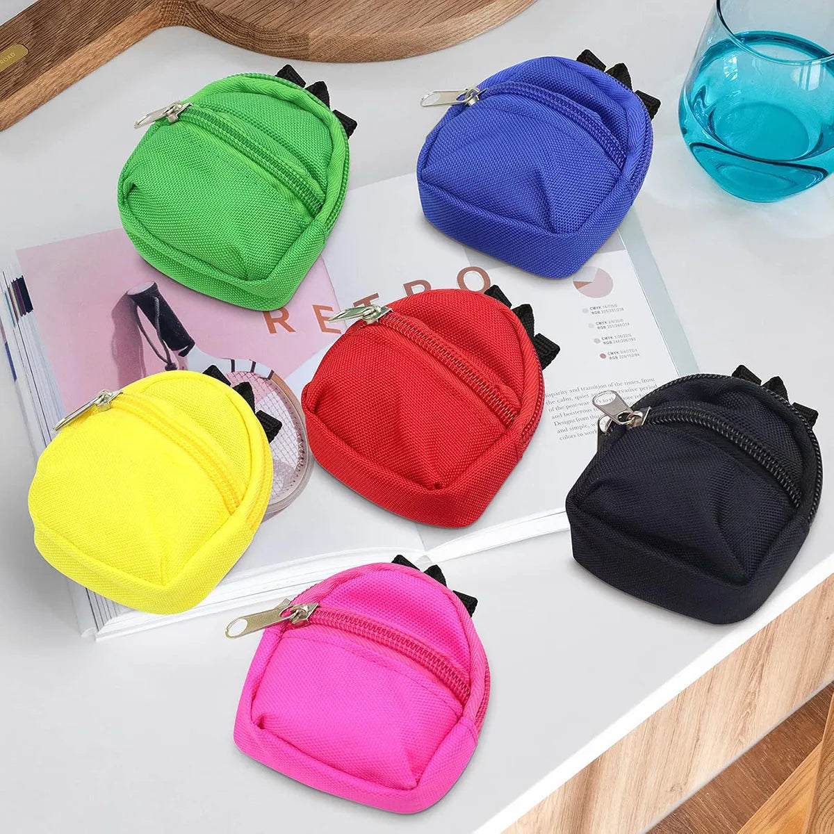 Double-shoulder zipper small coin wallet, key bag mini backpack pendant, toy decoration small bag，1 PC
