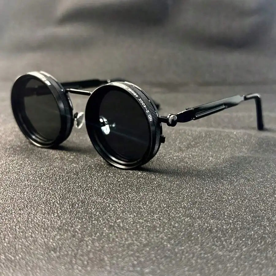 Men's Retro Spandex Style Rotating Sunglasses - Adjustable Brightness Steampunk Style Alloy Frame, Black And Gray Gradient Lenses, Travel And Fashion Accessories, Sunglasses, Party Sunglasses, Suitable For Bohemian Style Sung
