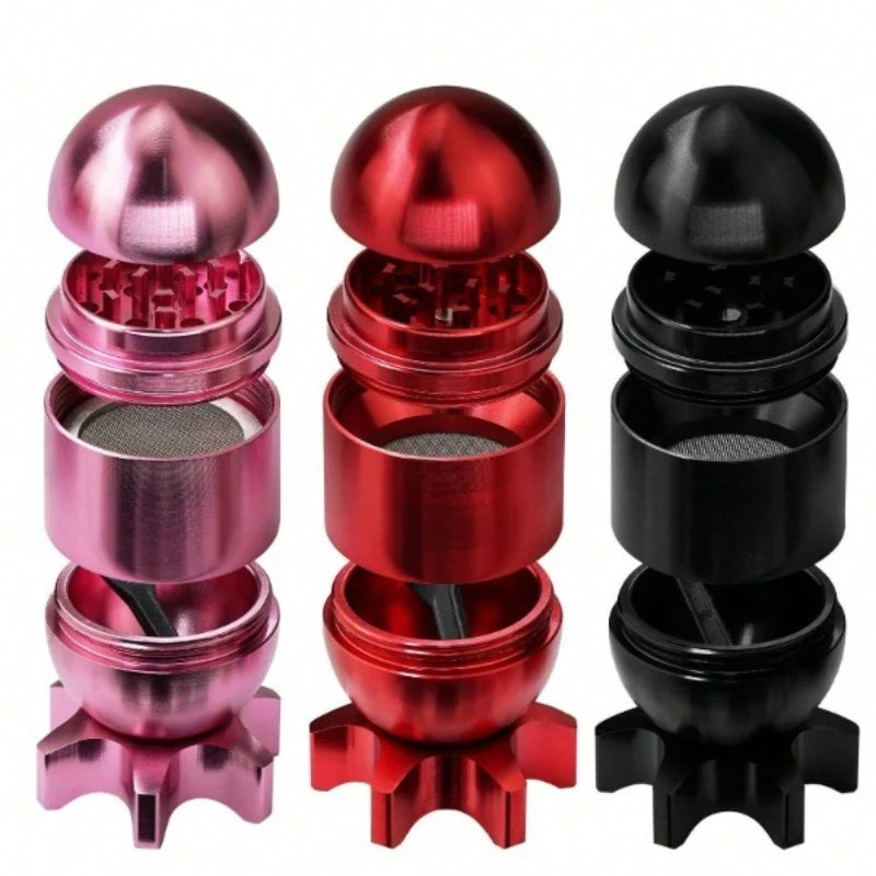 4-Layer Missile Shape Tobacco Grinder 1.5" Cute Aluminum Alloy Spice Grinder Cigarette Herb Manual Grinder with Cleaning Brush