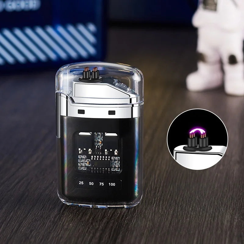 Transparent Dual Arc Plasma Lighter Windproof Electric Pulse Lighter Type-C Fast Rechargeable Portable Gift for Camping Candles