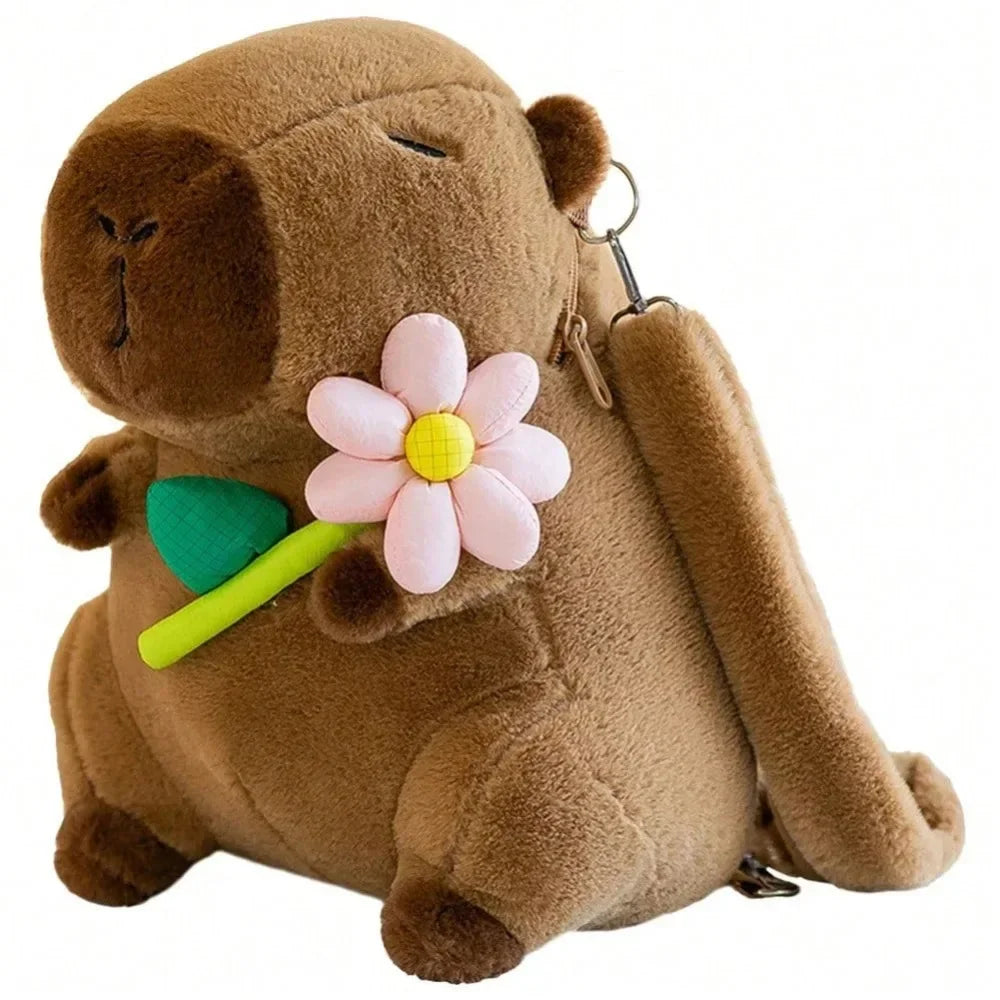 Cute Capybara Plush Backpack – Cartoon Capybara Shoulder Bag for Kids, Soft Fur School Bag Gift