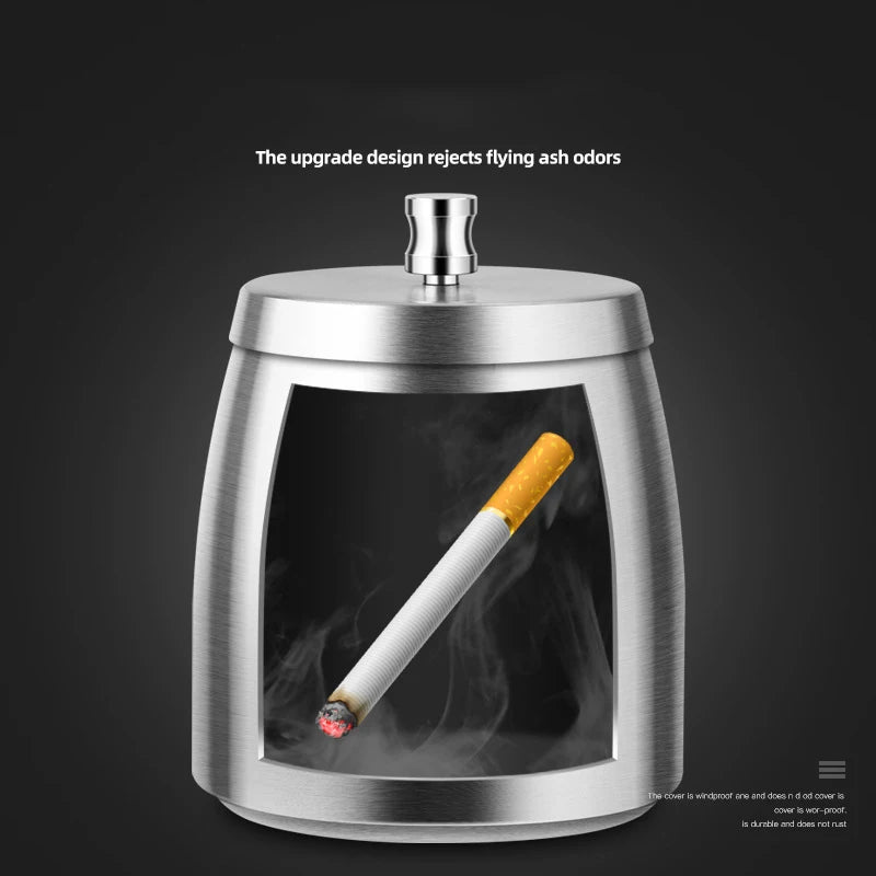 1PC Titanium-plated Stainless Steel Ashtray Car Interior Ash Waste Receptacle with Lid Thicker and Taller Anti-fly Car Ashtray