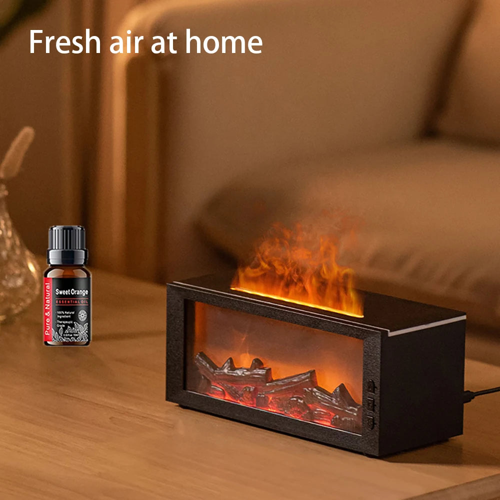 Humidifier Colorful Flame Fireplace Aroma Diffuser 300ml Waterless Auto Off Air Humidifier with Timer Remote Control for Home Be