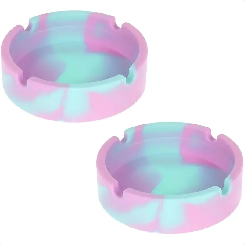 Trendy Pink & Green Swirl Silicone Ashtray - 8.3×2.3cm Heat-Resistant Ashtray with 4 Cigarette Slots, Portable & Stylish Gift