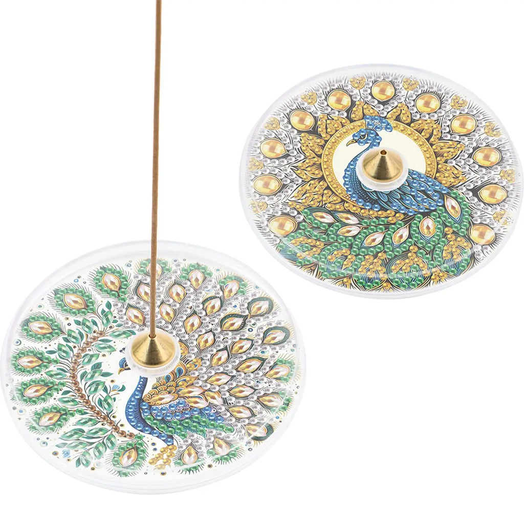 2Pcs Acrylic Special Shaped Colorful Pattern 5D DIY Diamond Art Incense Holder Diamond Painting Aroma Stand for Yoga Meditation