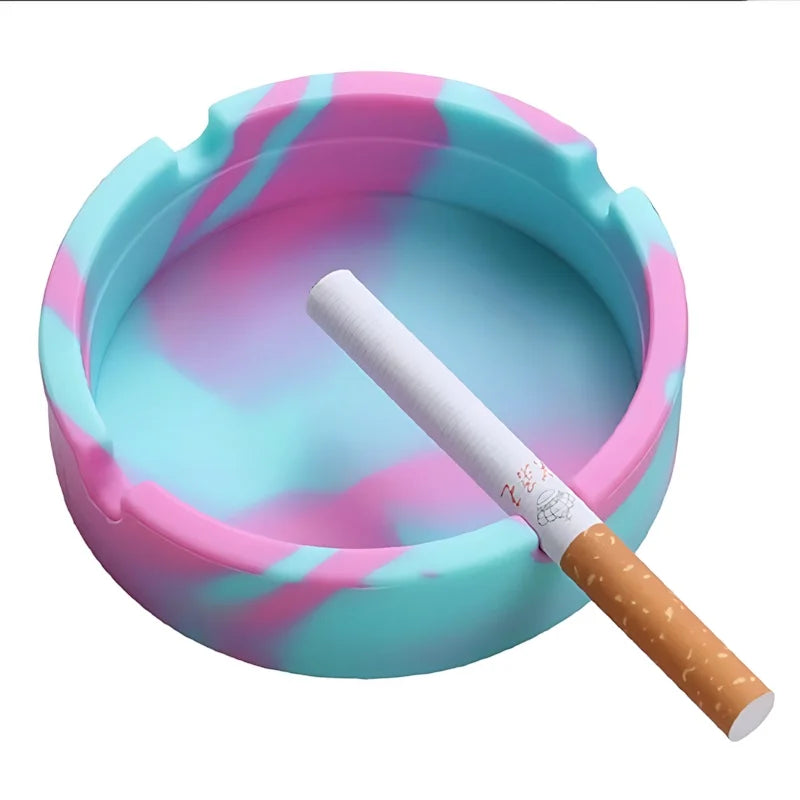 Trendy Pink & Green Swirl Silicone Ashtray - 8.3×2.3cm Heat-Resistant Ashtray with 4 Cigarette Slots, Portable & Stylish Gift