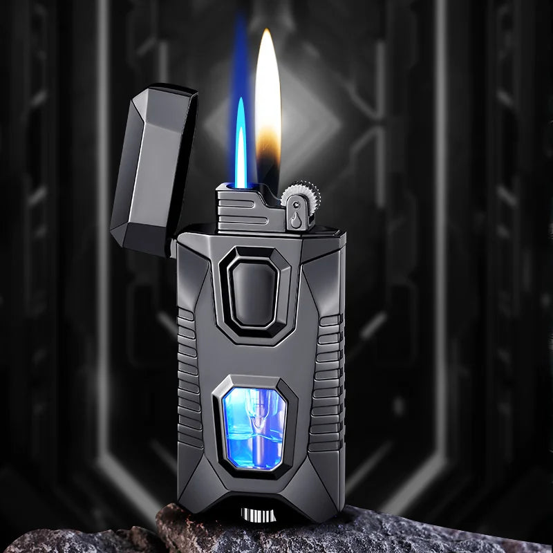 2 IN 1 Cigarette Lighters for Smoking, Mecha's Cool Body Grinder Lighter Gas Butane Torch Lighters, Box Packed as Gift for Men