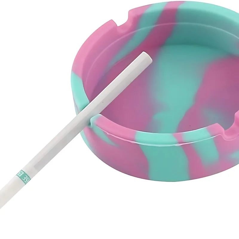 Trendy Pink & Green Swirl Silicone Ashtray - 8.3×2.3cm Heat-Resistant Ashtray with 4 Cigarette Slots, Portable & Stylish Gift