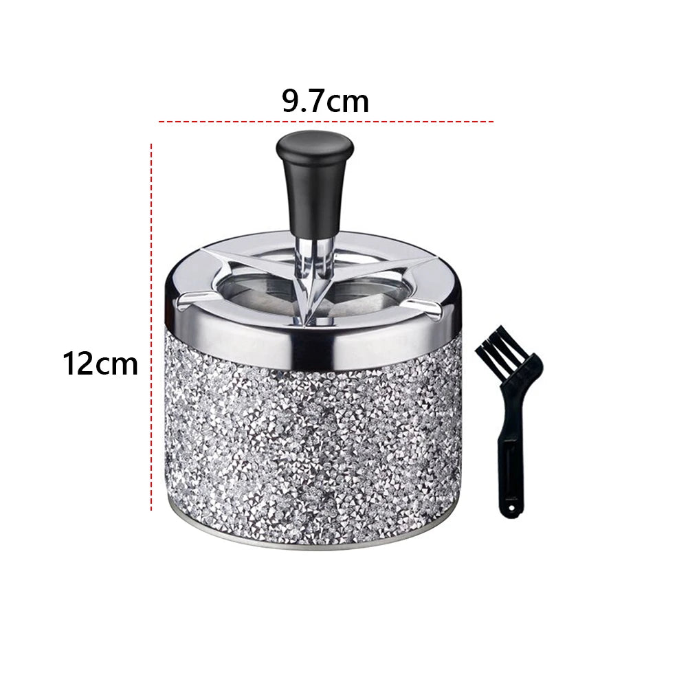 Push Down Ashtray with Lid Spinning Ashtray Windproof Car Ashtray Metal Desktop Ashtray for Cigarette Smoking