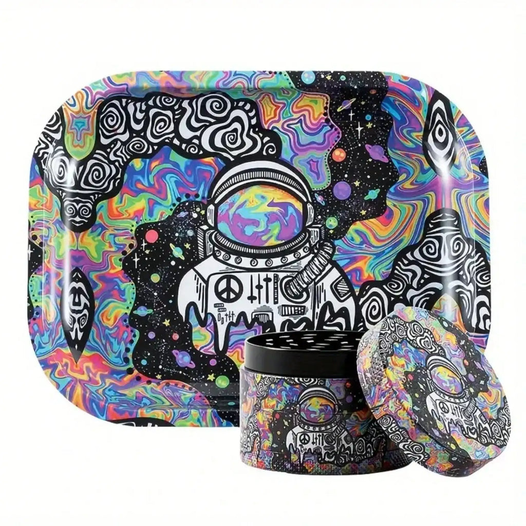 2 Pieces Metal Grinder Rolling Tray Matching Set