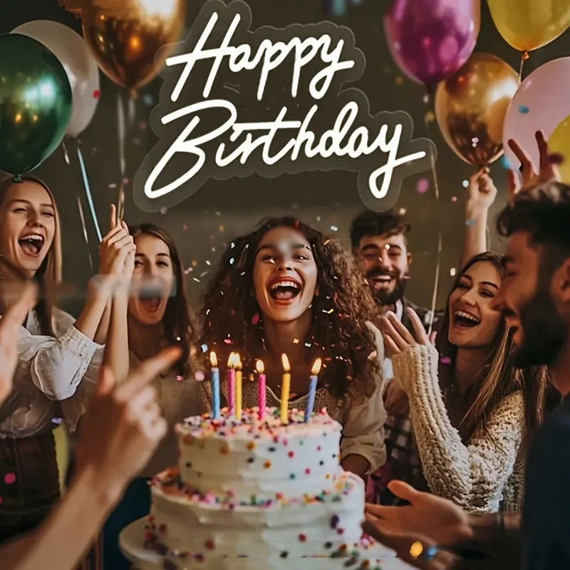 Pink/Cool White/Warm White Light Happy Birthday Neon Light Sign, Suitable for Restaurant Parties, Holiday Decorations, Party Venues, Bedroom Surprises, Living Room Gatherings, and as an Essential Photo Prop