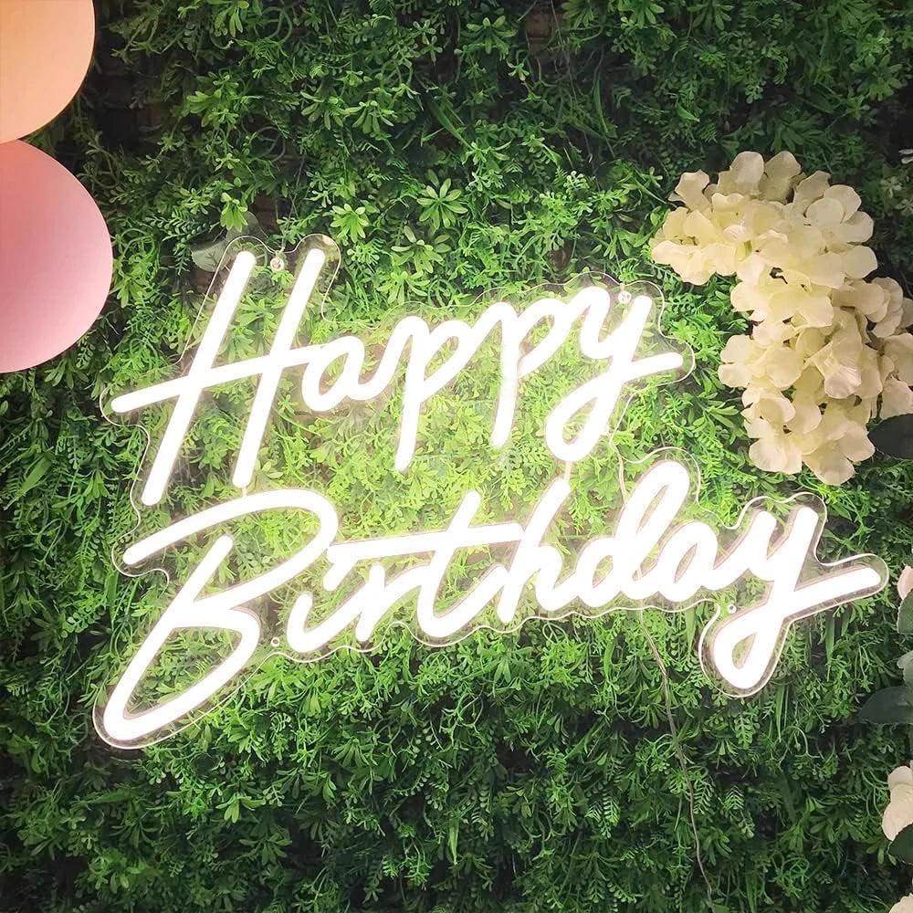 Pink/Cool White/Warm White Light Happy Birthday Neon Light Sign, Suitable for Restaurant Parties, Holiday Decorations, Party Venues, Bedroom Surprises, Living Room Gatherings, and as an Essential Photo Prop