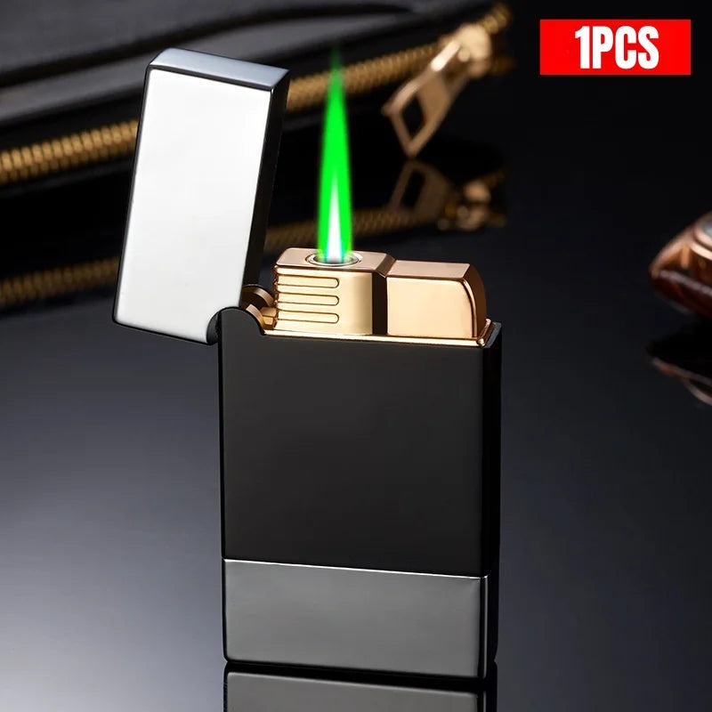 Metal Open Lid Steel Sound Jet Gas Lighter Windproof Portable Turbine Torch Lighter for Men's Gift Cigarette Accessories