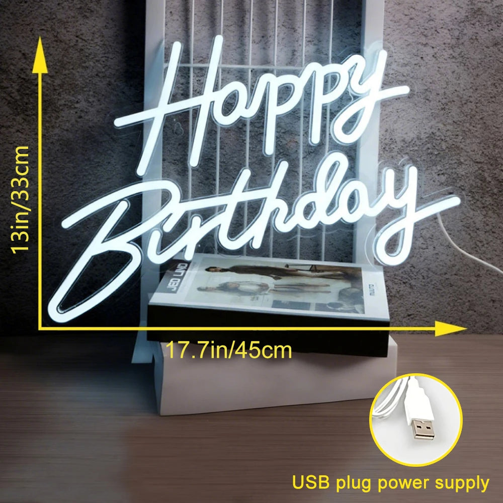 Pink/Cool White/Warm White Light Happy Birthday Neon Light Sign, Suitable for Restaurant Parties, Holiday Decorations, Party Venues, Bedroom Surprises, Living Room Gatherings, and as an Essential Photo Prop