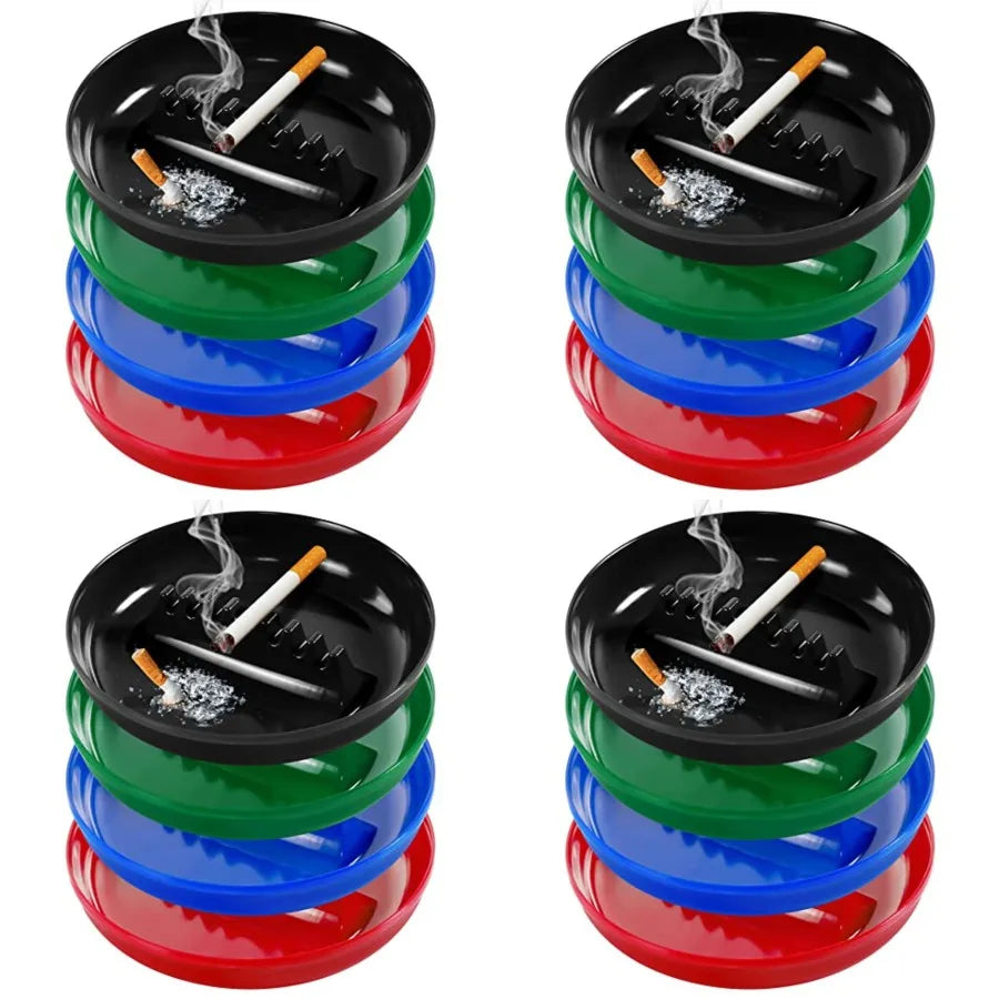 Plastic Ashtrays for Cigarettes and Cigars, Indoor Outdoor Ash Tray Large Size Tabletop Ashtray Decor for Home Office Restaurant Patio Bar - Pack of 4 Colors Mixed (Black/Blue/Green/Red)