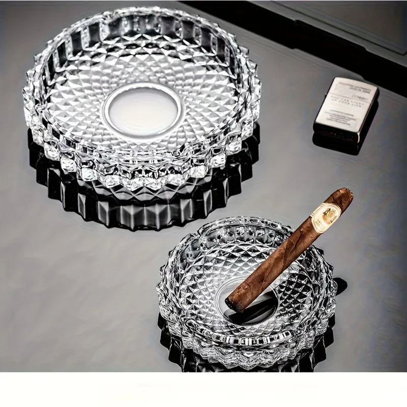 Elegant Crystal Glass Ashtray - Thick Round Design, Durable & Stylish for Home, Office, or Hotel Use | Perfect for Indoor Decor