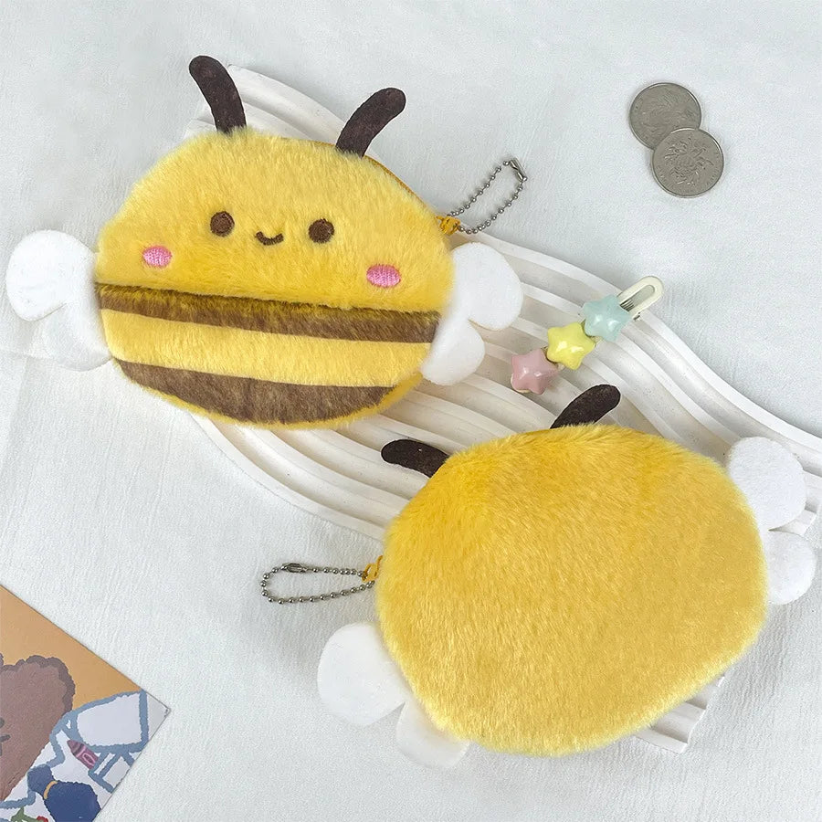 Cute Bee Plush Coin Purses Cartoon Animal Doll Bee Money Bag Pendant Fashion Storage Small Bag Office Storage